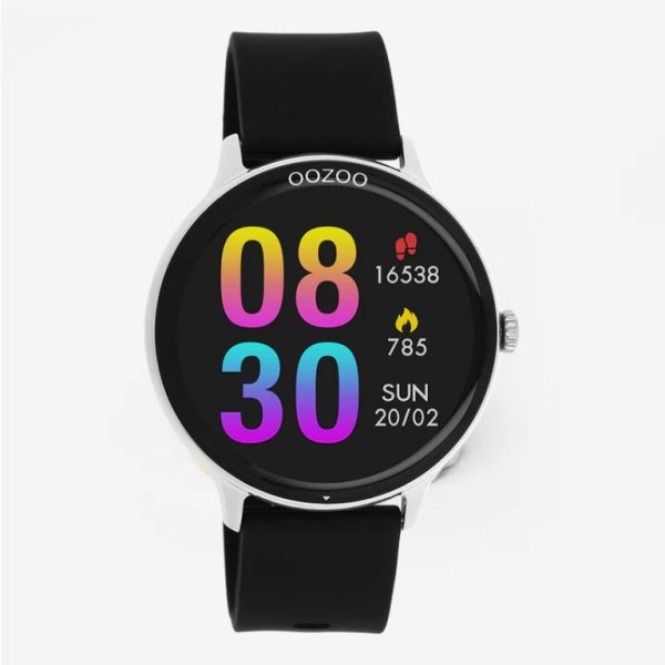 Q00130 Zilverkleurige OOZOO smartwatch met zwarte rubber band