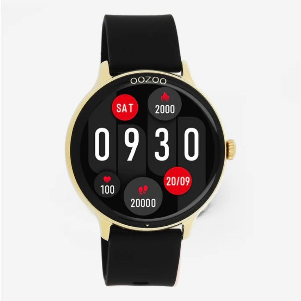 Q00132 Goudkleurige OOZOO smartwatch met zwarte rubber band 