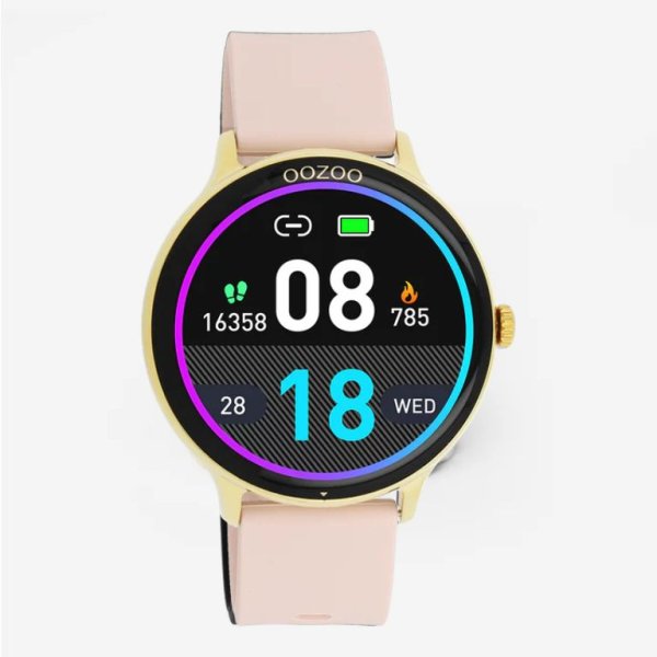 Q0031 Goudkleurige OOZOO smartwatch met oud roze rubber band