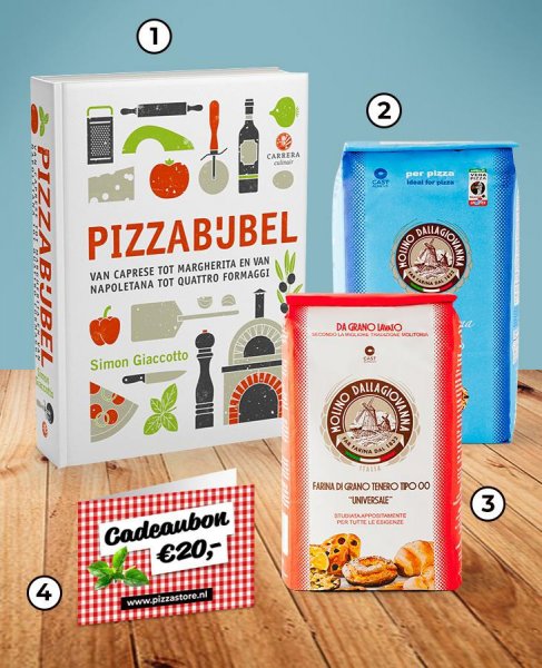 Viva la Pizza  Pizzabijbel + 2 pakken bloem + tegoedbon voor webshop t.w.v. € 20,-